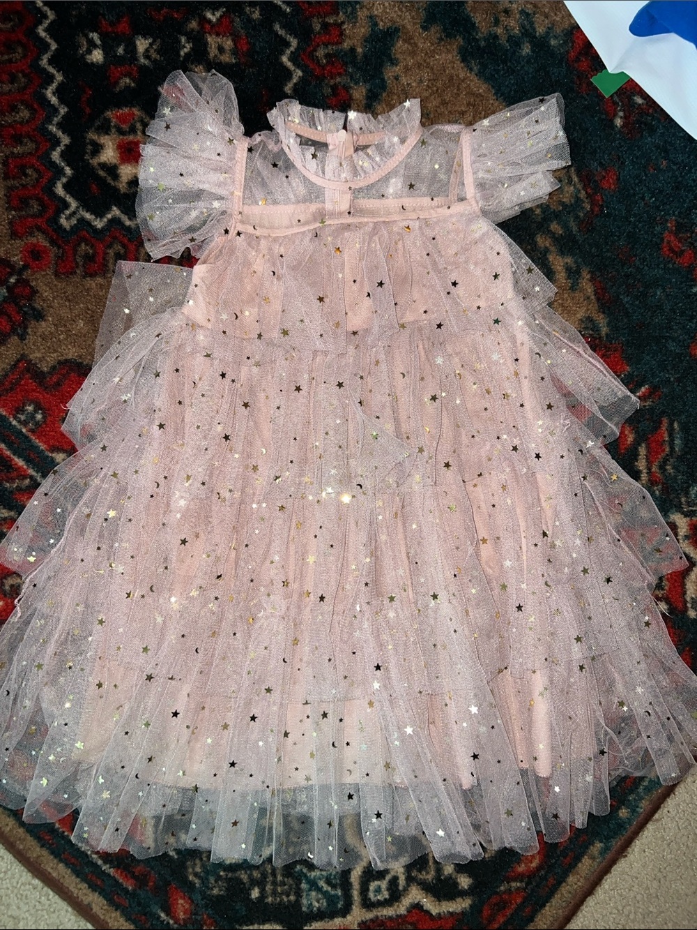 Pink Star-Print Tulle Party Dress for Kids